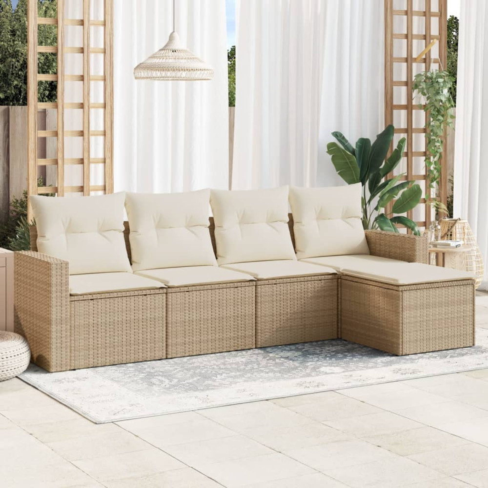 Produktbild för Soffgrupp för trädgården med dynor 5 delar beige konstrotting