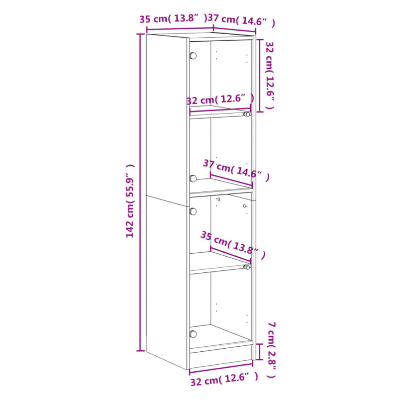 Produktbild för Högskåp med glasdörrar vit 35x37x142 cm