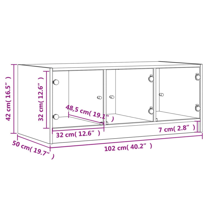 Produktbild för Soffbord med glasdörrar rökfärgad ek 102x50x42 cm