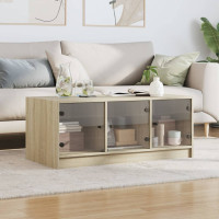 Produktbild för Soffbord med glasdörrar sonoma-ek 102x50x42 cm