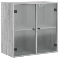 Produktbild för Sidoskåp med glasdörrar grå sonoma 68x37x68,5 cm
