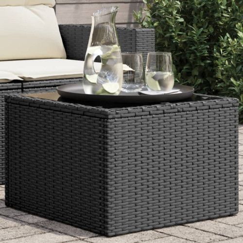 vidaXL Trädgårdsbord med glasskiva svart 55x55x37 cm konstrotting