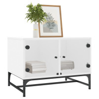Produktbild för Soffbord med glasdörrar vit 68,5x50x50 cm