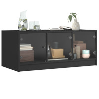 Produktbild för Soffbord med glasdörrar svart 102x50x42 cm