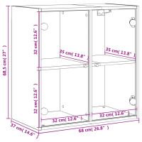 Produktbild för Sidoskåp med glasdörrar rökfärgad ek 68x37x68,5 cm