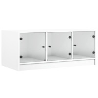 Produktbild för Soffbord med glasdörrar vit 102x50x42 cm