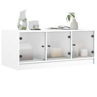 Produktbild för Soffbord med glasdörrar vit 102x50x42 cm