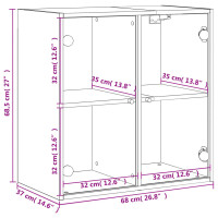 Produktbild för Sidoskåp med glasdörrar betonggrå 68x37x68,5 cm