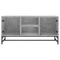 Produktbild för Tv-bänk med glasdörrar betonggrå 102x37x50 cm