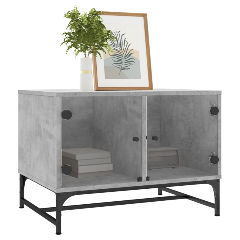 Produktbild för Soffbord med glasdörrar betonggrå 68,5x50x50 cm
