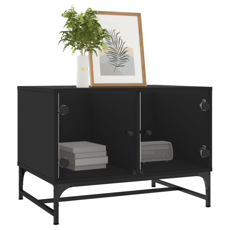 Produktbild för Soffbord med glasdörrar svart 68,5x50x50 cm