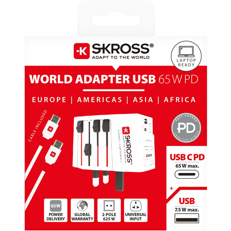 Produktbild för World Adapter MUV USB AC65PD 1xUSB-C PD + 1xUSB-A 65W