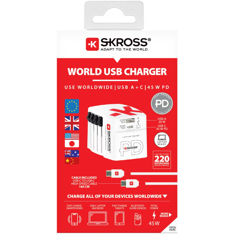 Produktbild för World USB Charger AC45PD USB-C PD + USB-A 45W