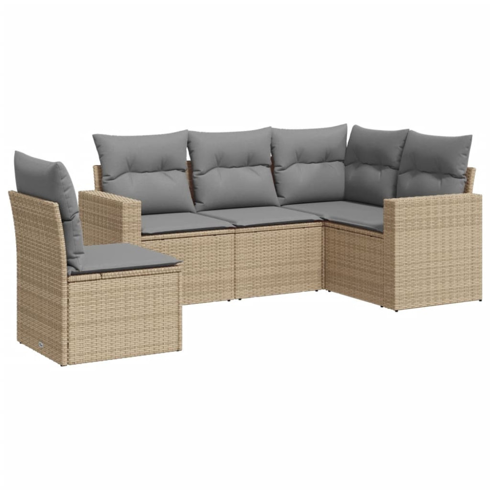 Produktbild för Soffgrupp för trädgården med dynor 5 delar beige konstrotting
