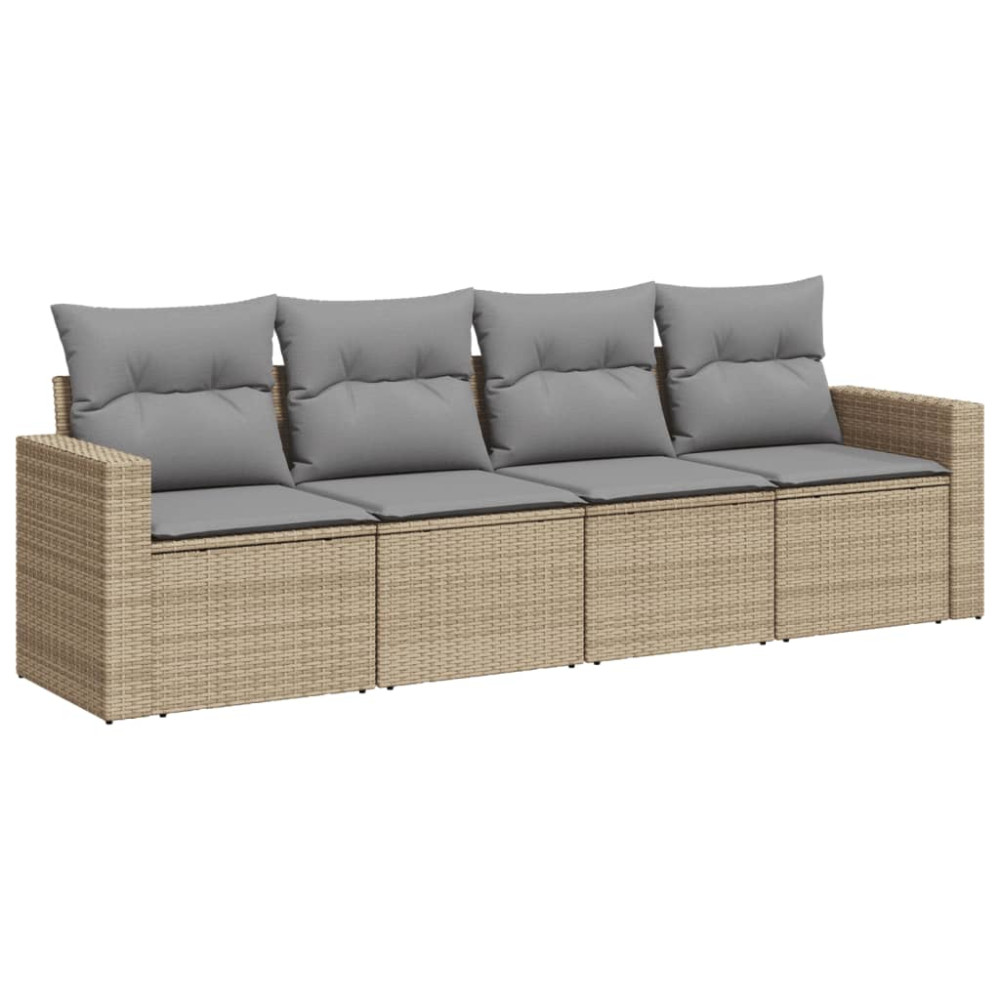 Produktbild för Soffgrupp för trädgård med dynor 4 delar beige konstrotting