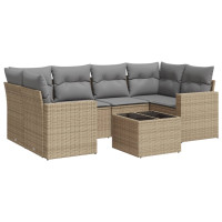 Produktbild för Matgrupp för trädgården med dynor 7 delar beige konstrotting