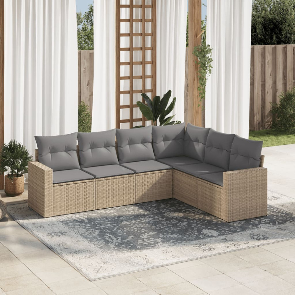 Produktbild för Soffgrupp för trädgården med dynor 6 delar beige konstrotting