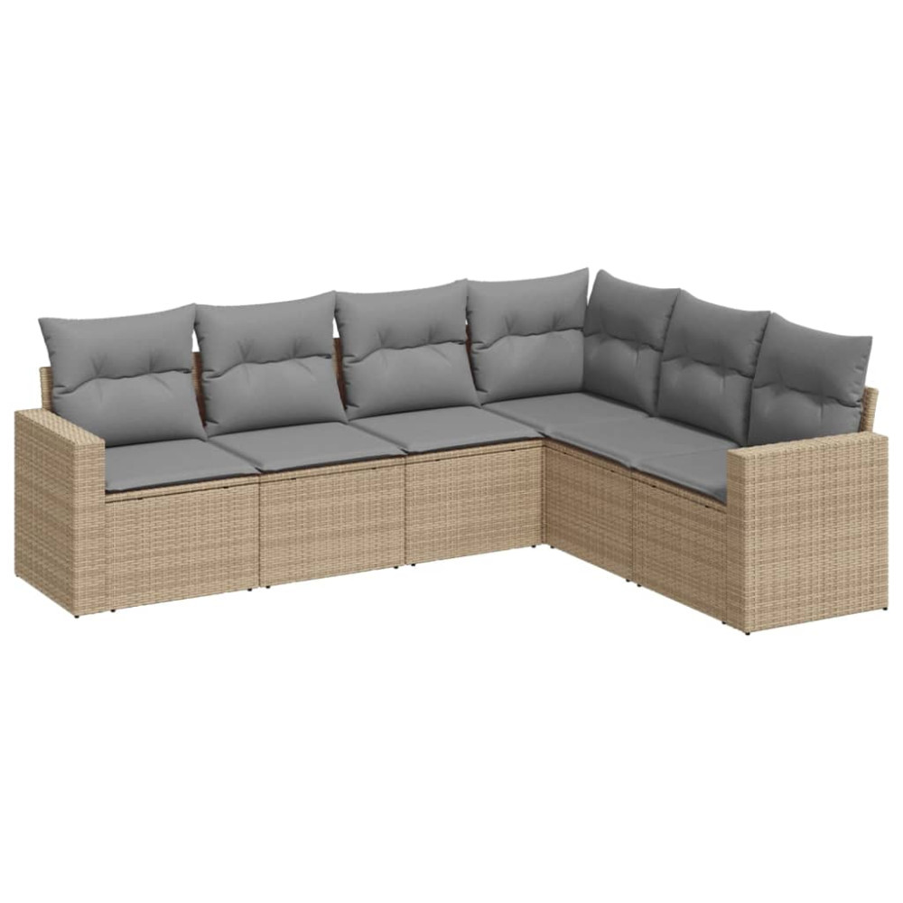 Produktbild för Soffgrupp för trädgården med dynor 6 delar beige konstrotting
