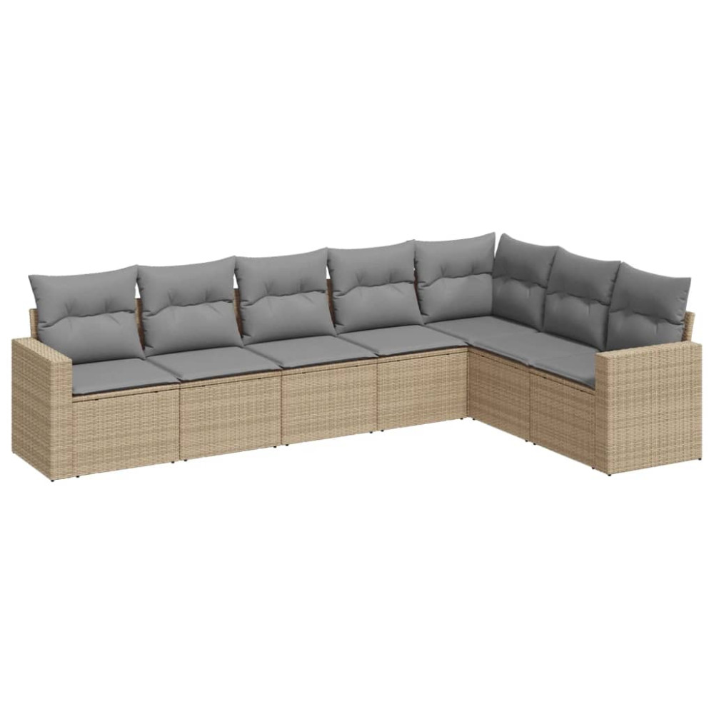 Produktbild för Matgrupp för trädgården med dynor 7 delar beige konstrotting