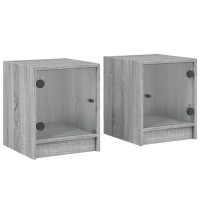 Produktbild för Sängskåp med glasdörrar 2 st grå sonoma 35x37x42 cm