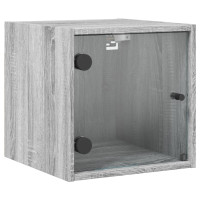 Produktbild för Sängskåp med glasdörrar 2 st grå sonoma 35x37x35 cm