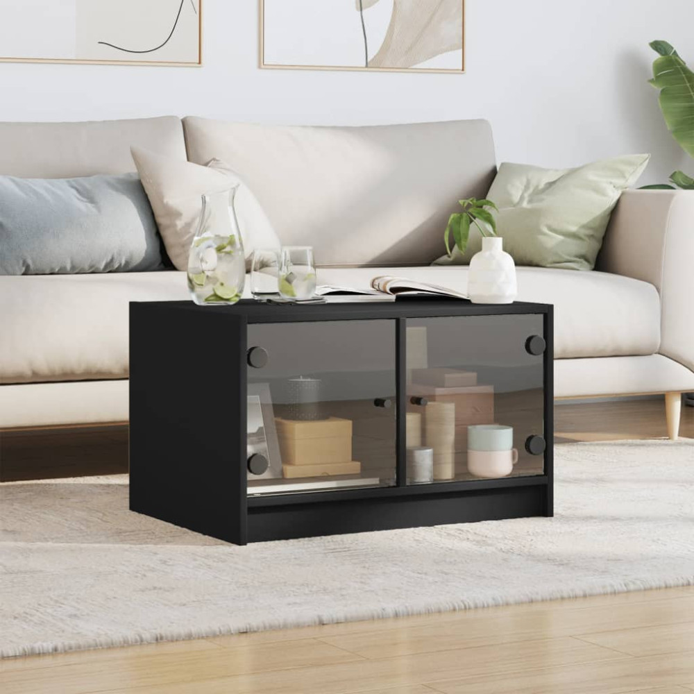 Produktbild för Soffbord med glasdörrar svart 68x50x42 cm