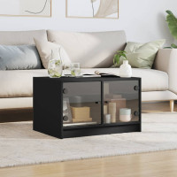 Produktbild för Soffbord med glasdörrar svart 68x50x42 cm