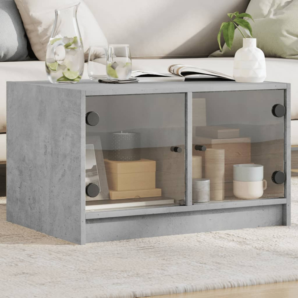 Produktbild för Soffbord med glasdörrar betonggrå 68x50x42 cm