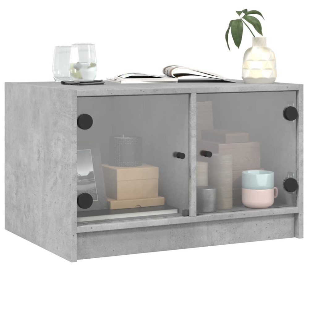 Produktbild för Soffbord med glasdörrar betonggrå 68x50x42 cm