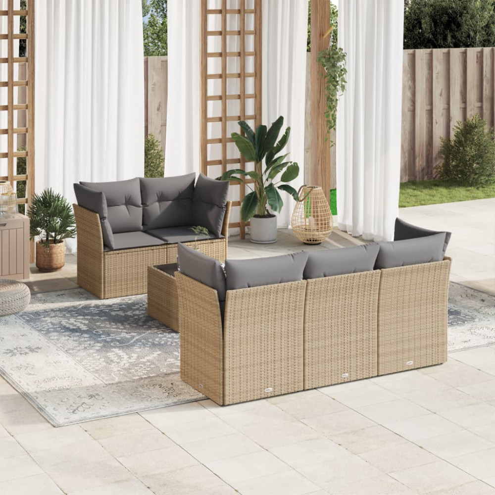 Produktbild för Soffgrupp för trädgården med dynor 6 delar beige konstrotting
