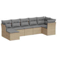 Produktbild för Matgrupp för trädgården med dynor 7 delar beige konstrotting