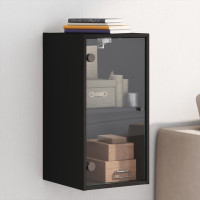 Produktbild för Sidoskåp med glasdörrar svart 35x37x68,5 cm