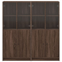 Miniatyr av produktbild för Bokhylla med dörrar brun ek 136x37x142 cm konstruerat trä