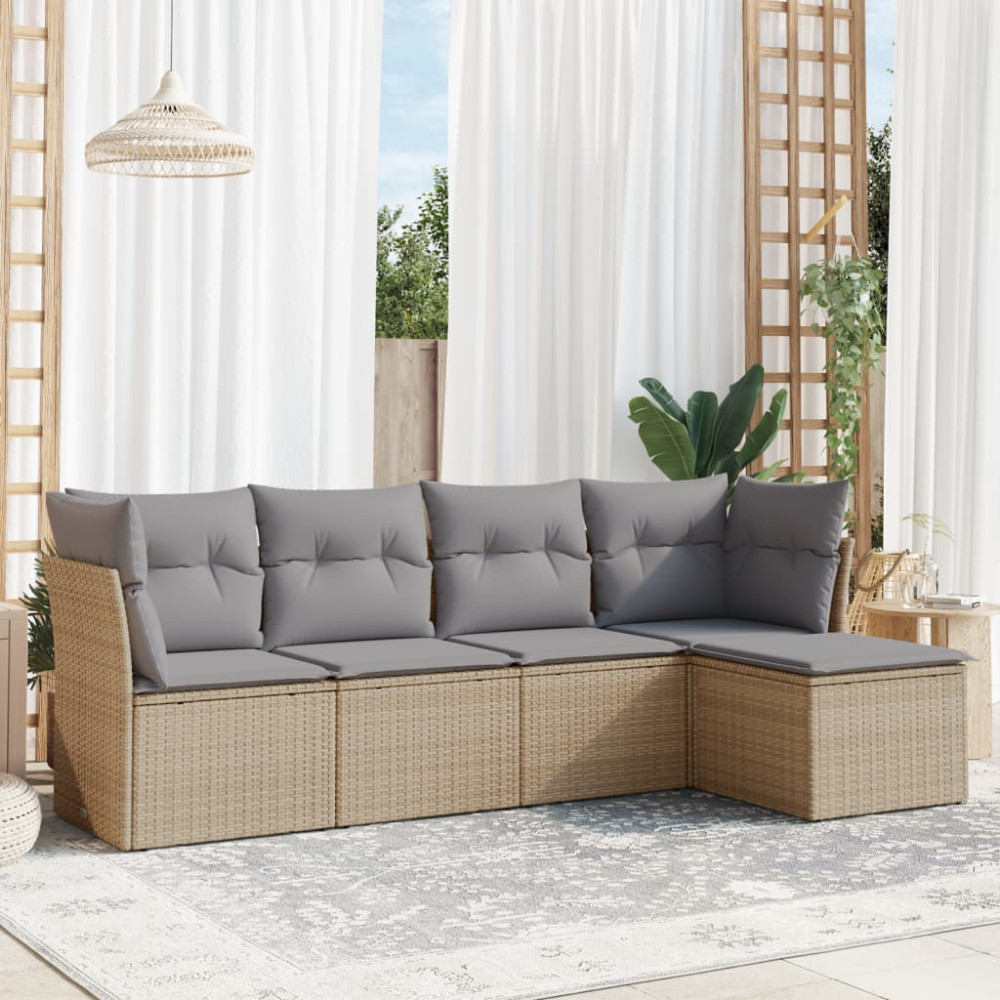 Produktbild för Soffgrupp för trädgården med dynor 5 delar beige konstrotting