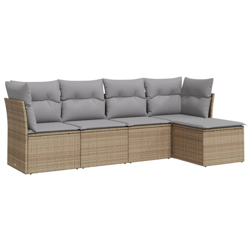 Produktbild för Soffgrupp för trädgården med dynor 5 delar beige konstrotting