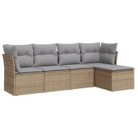 Produktbild för Soffgrupp för trädgården med dynor 5 delar beige konstrotting
