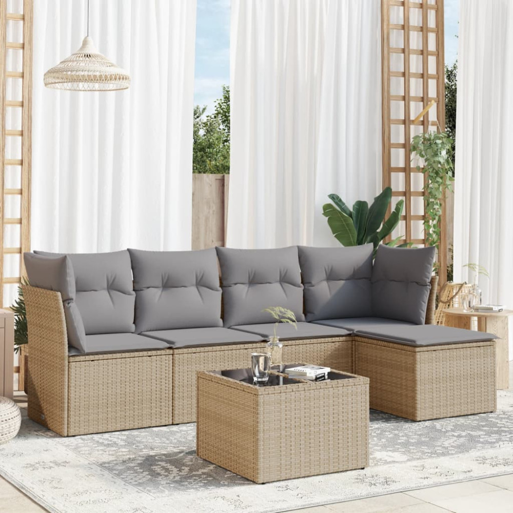 Produktbild för Soffgrupp för trädgården med dynor 6 delar beige konstrotting