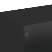 Produktbild för Sidoskåp med glasdörrar svart 102x37x35 cm