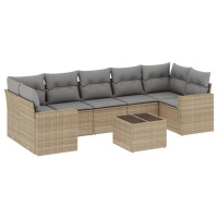 Produktbild för Matgrupp för trädgården med dynor 8 delar beige konstrotting