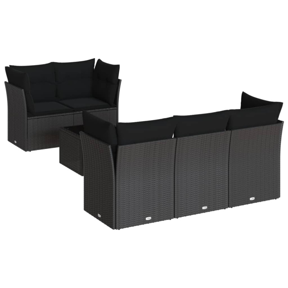 Produktbild för Loungegrupp med dynor 6 delar svart konstrotting