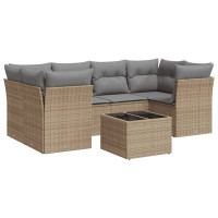 Produktbild för Matgrupp för trädgården med dynor 7 delar beige konstrotting