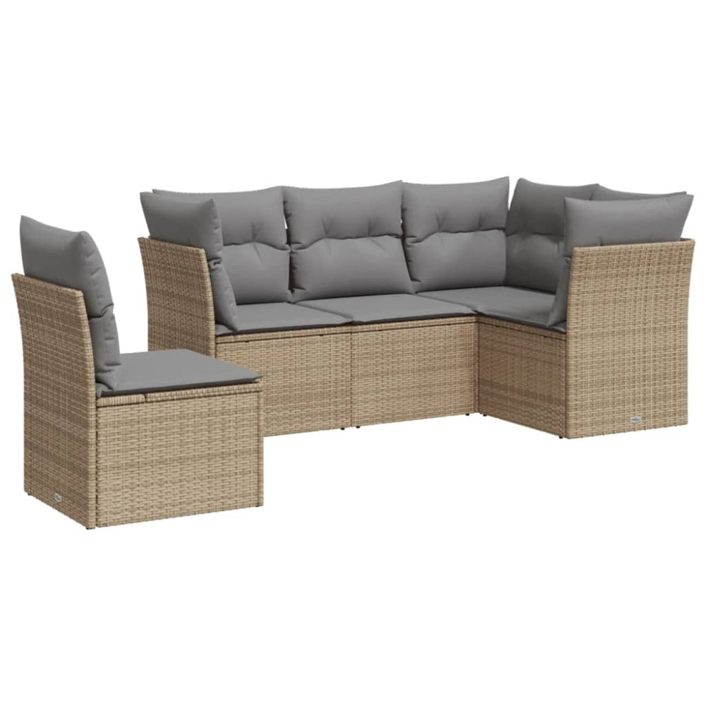 Produktbild för Soffgrupp för trädgården med dynor 5 delar beige konstrotting