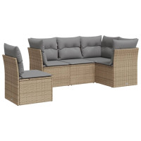 Produktbild för Soffgrupp för trädgården med dynor 5 delar beige konstrotting