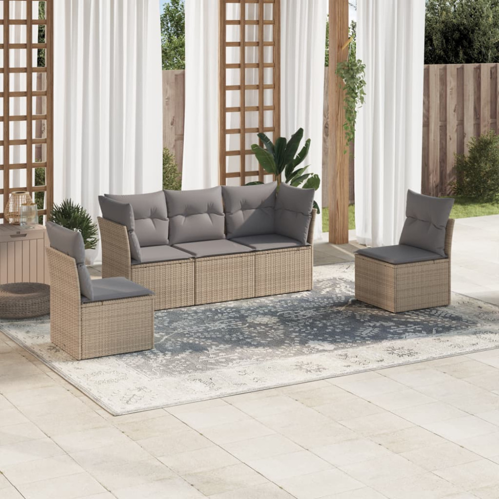 Produktbild för Soffgrupp för trädgården med dynor 5 delar beige konstrotting