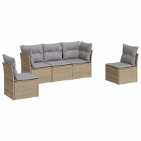 Produktbild för Soffgrupp för trädgården med dynor 5 delar beige konstrotting