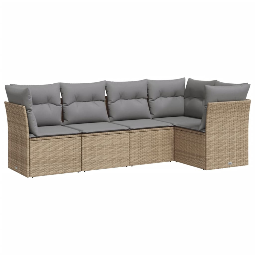 Produktbild för Soffgrupp för trädgården med dynor 5 delar beige konstrotting