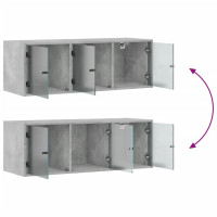 Produktbild för Sidoskåp med glasdörrar betonggrå 102x37x35 cm
