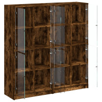 Produktbild för Bokhylla med dörrar rökfärgad ek 136x37x142 cm konstruerat trä