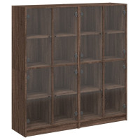 Produktbild för Bokhylla med dörrar brun ek 136x37x142 cm konstruerat trä