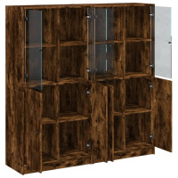 Produktbild för Bokhylla med dörrar rökfärgad ek 136x37x142 cm konstruerat trä